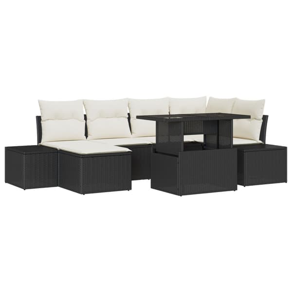 Trädgårdsoffset med lagring 7 pcs Svart Poly rattan