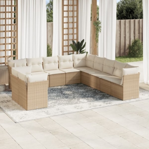 Loungegrupp för trädgården m. dynor 11 delar beige konstrotting