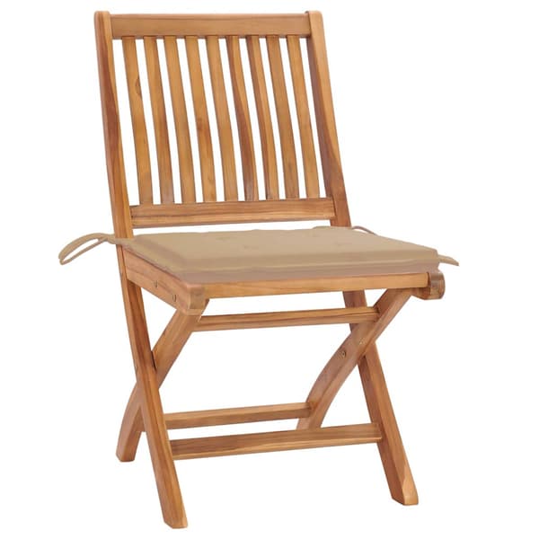 Trädgårdsstolar med beige dynor 2 st massiv teak