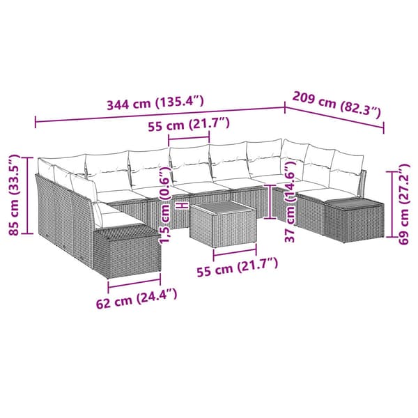 Trädgårdsoffset med kudde 11 pcs Beige konstrotting