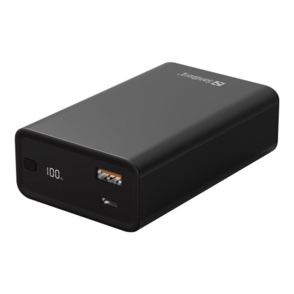 Sandberg PD65W strömförsörjningsbank - Li-Ion - USB typ A, 24 pin USB-C - 65 Watt Svart