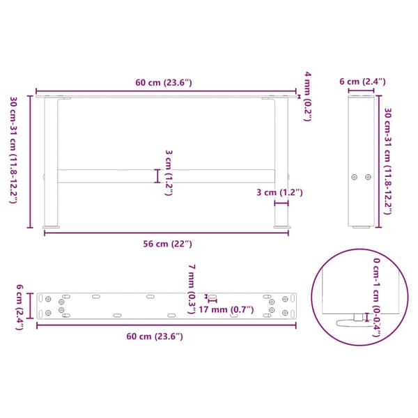 Soffbordsben svarta 2 st 60x(30-31) cm stål