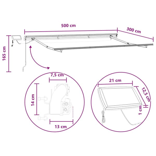 Utfällbar markis Sand 500 × 300 cm tyg