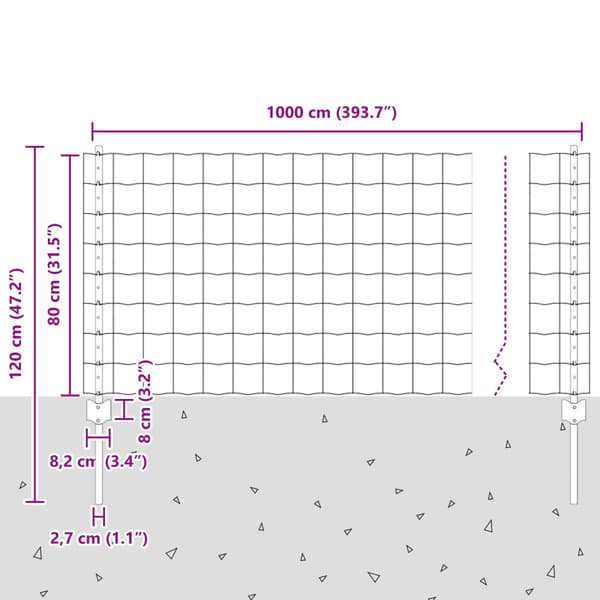Stängsel med stolpe Grön 0,8 x 10 m Stål