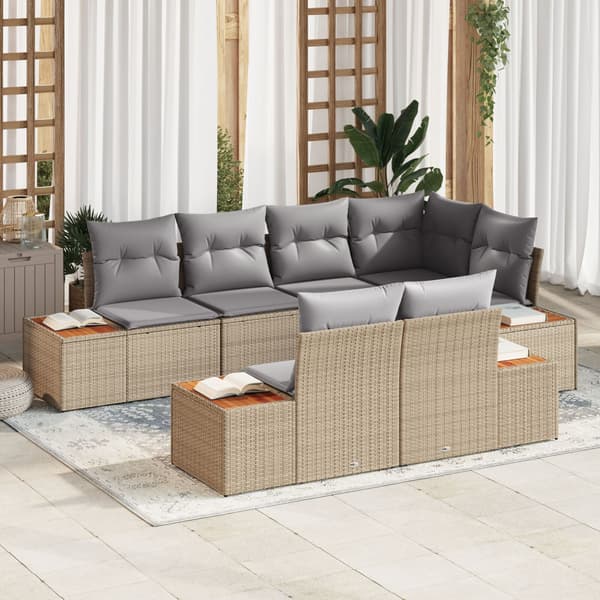 Trädgårdsoffset med kudde 7 pcs Beige konstrotting