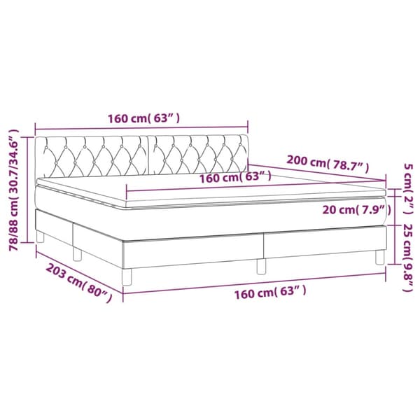Ramsäng med madrass ljusgrå 160x200 cm sammet