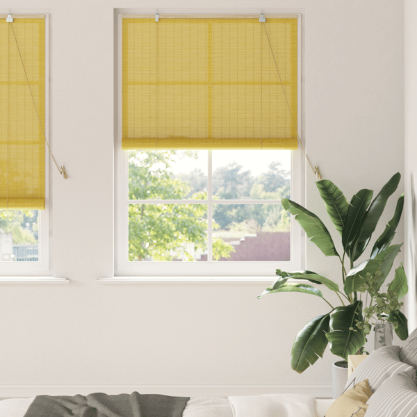 Rullgardin med gardiner Gul 100 x 220 cm Bambu