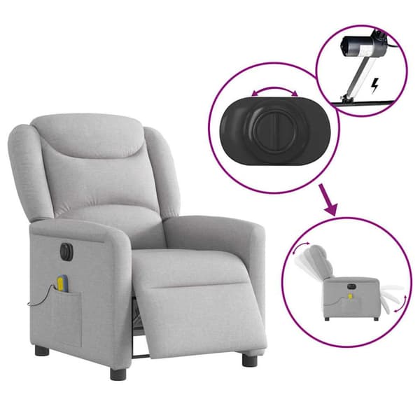 Elektrisk massagefåtölj molngrå tyg