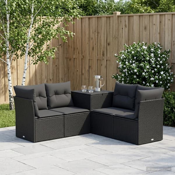 Soffset 5 st Svart Poly Rattan och stål