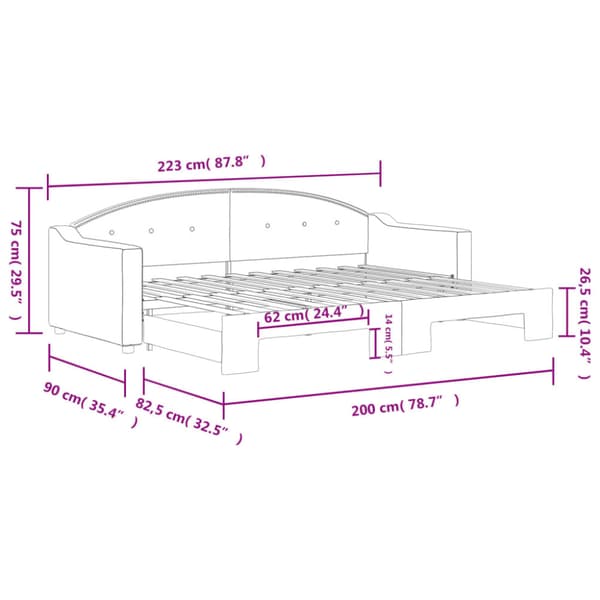 Dagbädd utdragbar mörkgrå 80x200 cm tyg