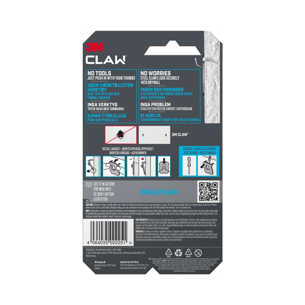3M Claw Tavelkrok för gipsvägg 7 kg 2 krokar