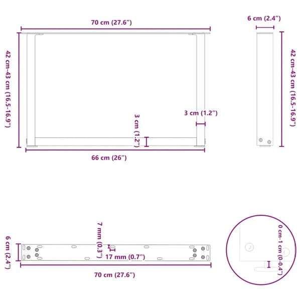 Soffbordsben U-formade 2 st antracit 70x(42-43) cm stål
