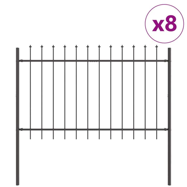 Trädgårdsstängsel 8 pcs Grå 13,6 x 0,8 m Pulverlackerad stål