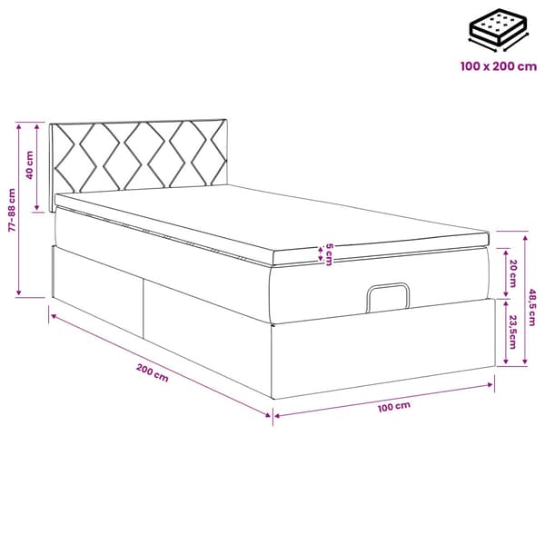 Ottoman säng med madrass Mörkgrå 100 x 200 cm Sammet
