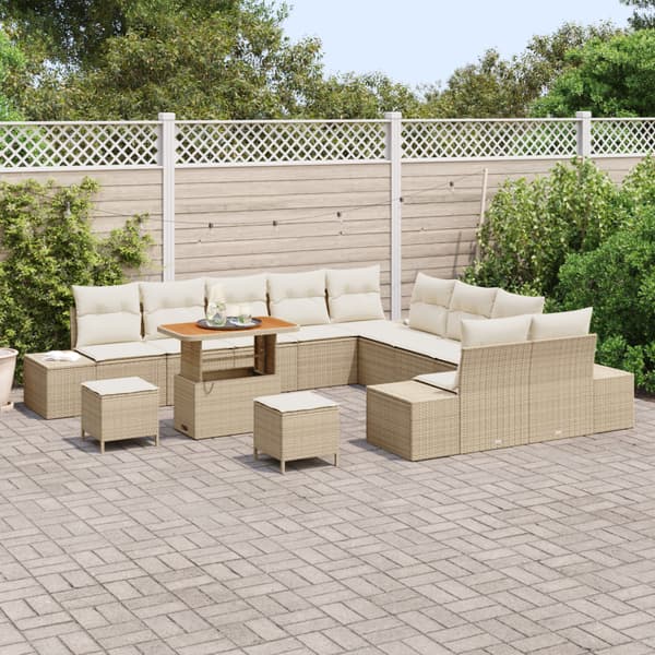 Trädgårdsoffset med kudde med lagring 13 pcs Beige Poly rattan