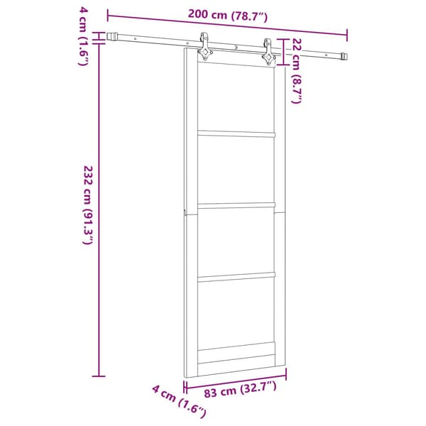 Skjutdörr Vit 83 x 232 cm Massiv furu