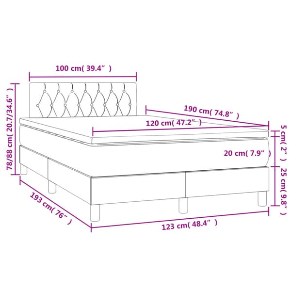 Ramsäng med madrass & LED mörkgrå 120x190 cm tyg