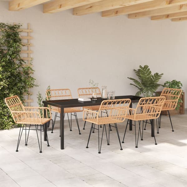 Trädgårdsmöbelset 7 pcs Brun Pulverlackerat stål