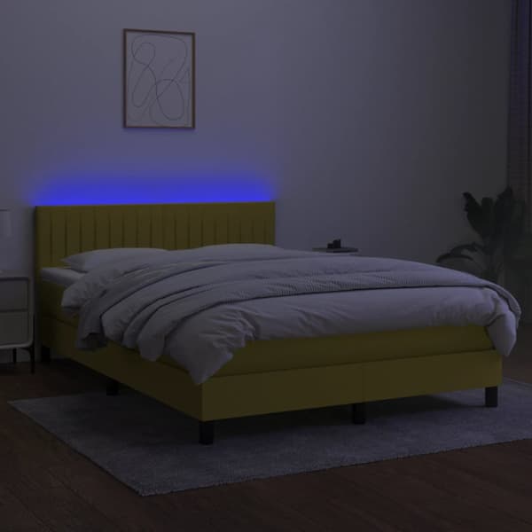 Ramsäng med madrass & LED blå 140x200 cm tyg
