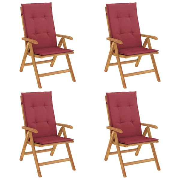 Fällbara fåtöljer med dynor, 4 st, massivt trä, teak