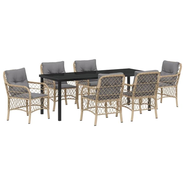 Trädgårdsmöbelset 7 st Beige konstrotting