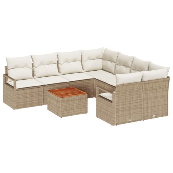 Trädgårdsoffset med kudde 9 pcs Beige konstrotting