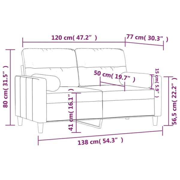 2-sits soffa med prydnadskuddar gräddvit 120 cm tyg