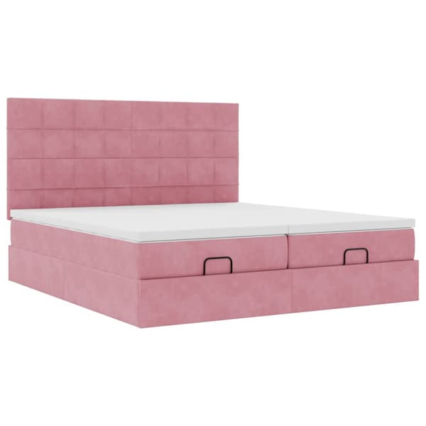 Ottoman sängram med madrasser rosa 180x200 cm sammet