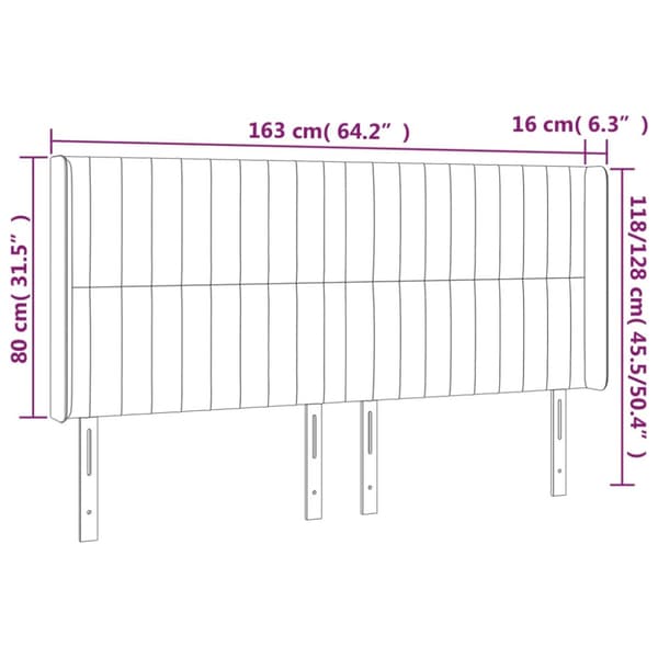 Sänggavel LED mörkgrå 163x16x118/128 cm sammet