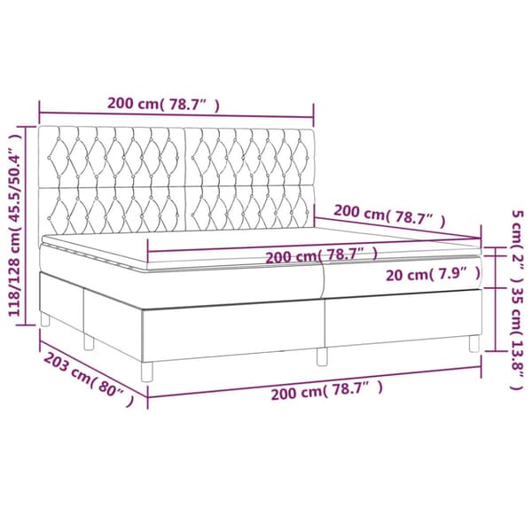 Ramsäng med madrass & LED ljusgrå 200x200 cm sammet