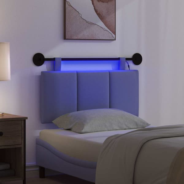 Hängande sänggavel Med LED-lampa Jeansblå Tyg