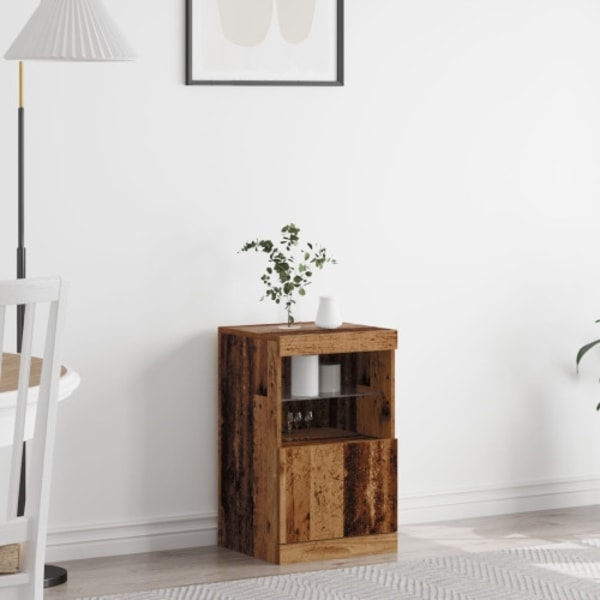 Sideboard med LED-lampor återvunnet trä 41x37x67 cm