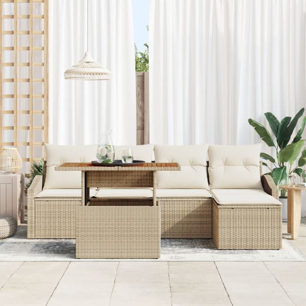 Trädgårdsoffset 6 st Beige Poly rattan