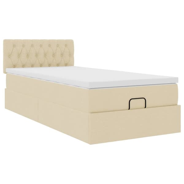 Ottoman sängram med madrass gräddvit 80x200 cm tyg