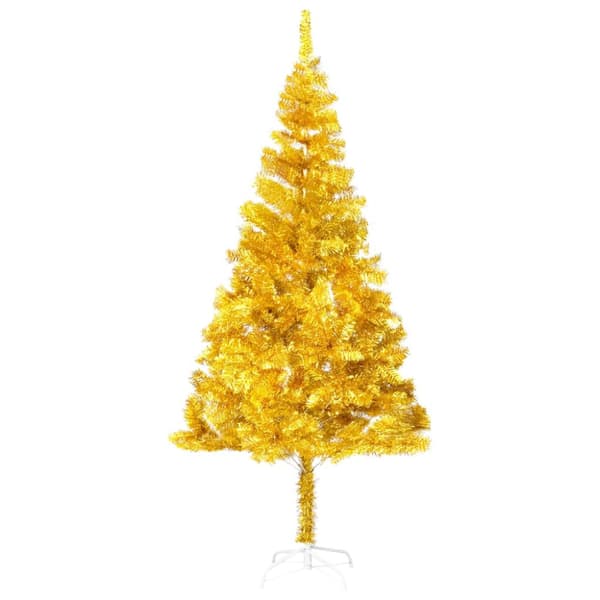 Belyst plastgran med kulor guld 240 cm PET