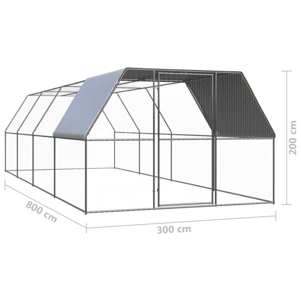 Hönsbur för utomhusbruk 3x8x2 m galvaniserat stål