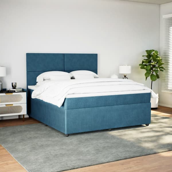 Ramsäng med madrass blå 180x200 cm sammet