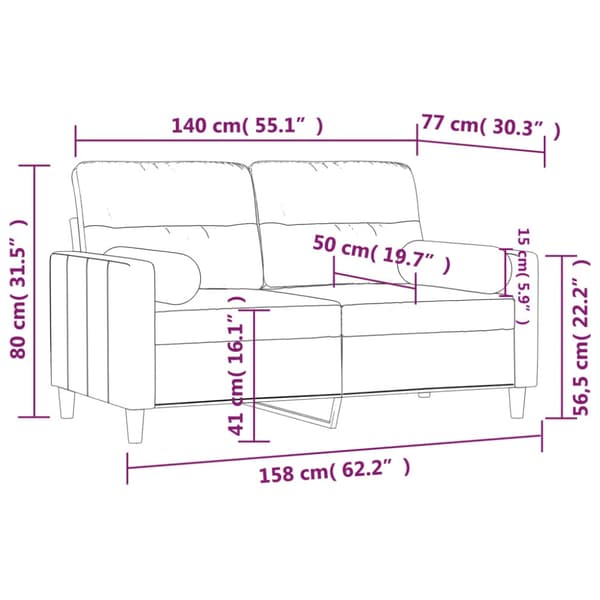 2-sits soffa med prydnadskuddar mörkgrå 140 cm tyg