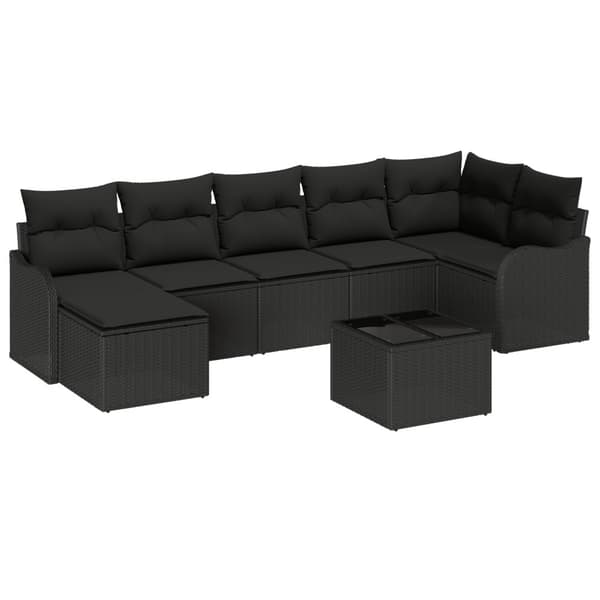 Trädgårdsoffset med kudde 8 pcs Svart Poly rattan