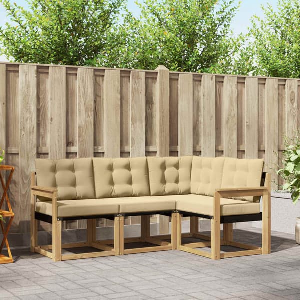 Utomhussoffset med kudde 4 pcs Vit och Beige