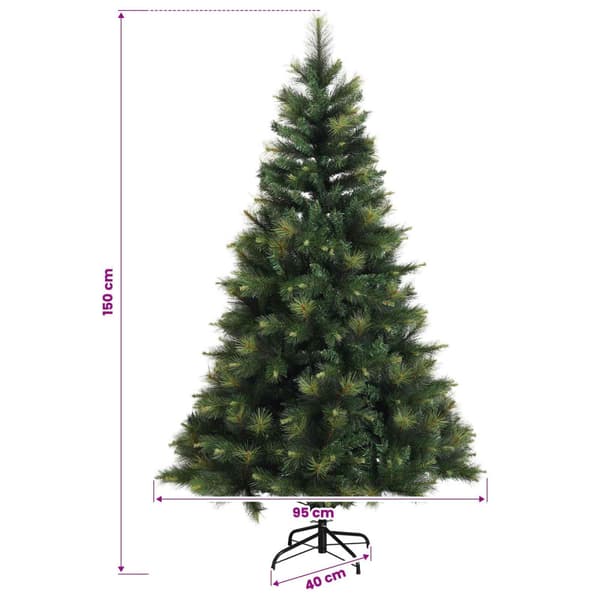 Konstgjord julgran med julkulor 150 cm 150 LED-lampor Varmvit