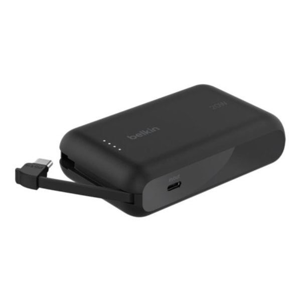 Belkin BoostCharge strömförsörjningsbank - med integrerad kabel - 24 pin USB-C - 20 Watt Svart