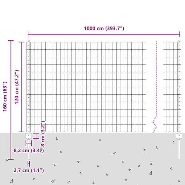 Stängsel med stolpe Silver 1,2 x 10 m Stål