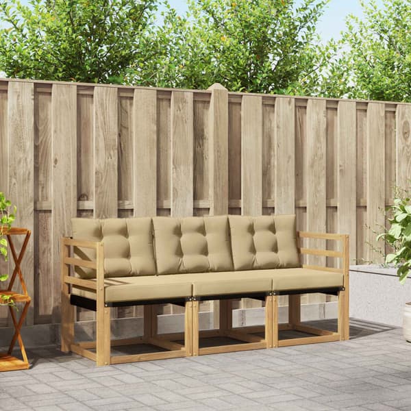 Utomhussoffset med kudde 3 pcs Vit och Beige