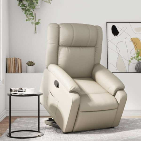 Reclinerfåtölj med uppresningshjälp gräddvit konstläder