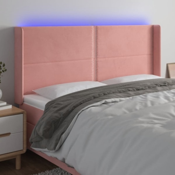 Sänggavel LED rosa 163x16x118/128 cm sammet