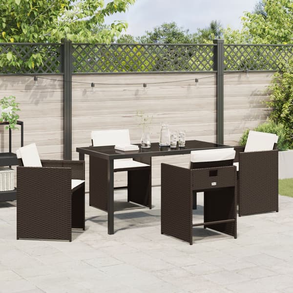 Trädgårdsmöbelset med kudde 5 pcs Brun konstrotting