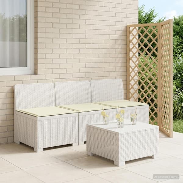 3-sits trädgårdsoffa med kuddar Rattan-look PP Vit