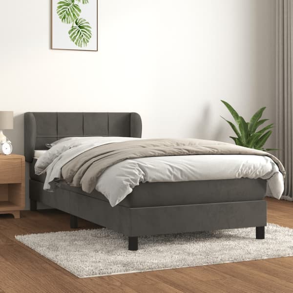 Ramsäng med madrass mörkgrå 100x200 cm sammet