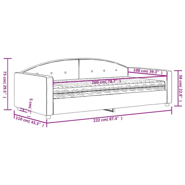 Dagbädd med madrass ljusgrå 100x200 cm sammet
